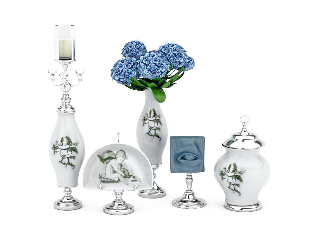 Porcelain vase set 3d rendering