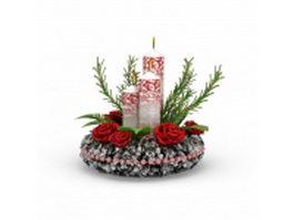 Candle and flower Christmas ornament 3d model preview