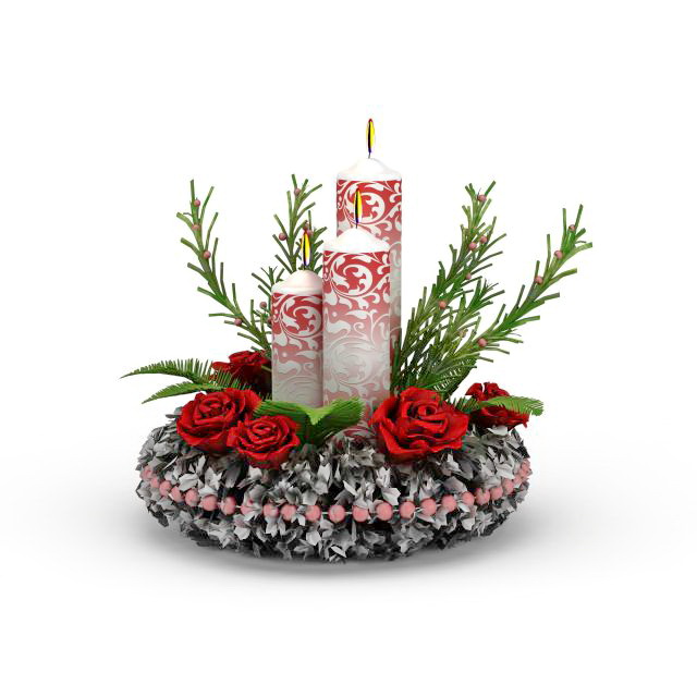 Candle and flower Christmas ornament 3d rendering
