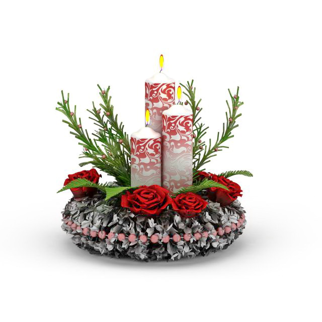 Candle and flower Christmas ornament 3d rendering