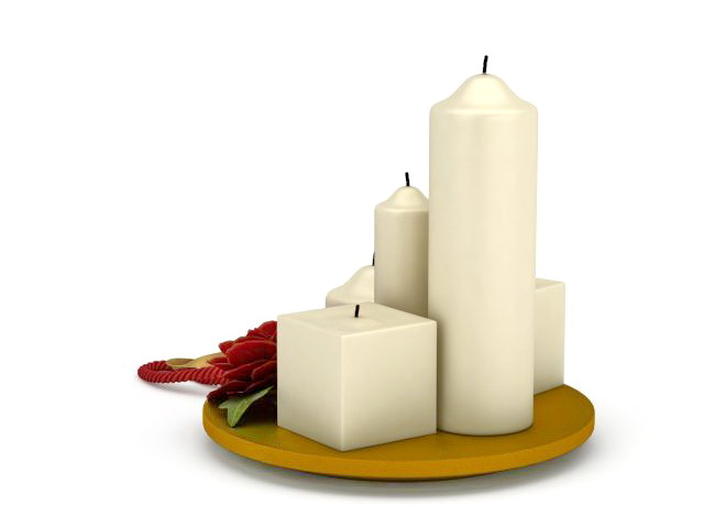Decorative candles with flower 3d rendering