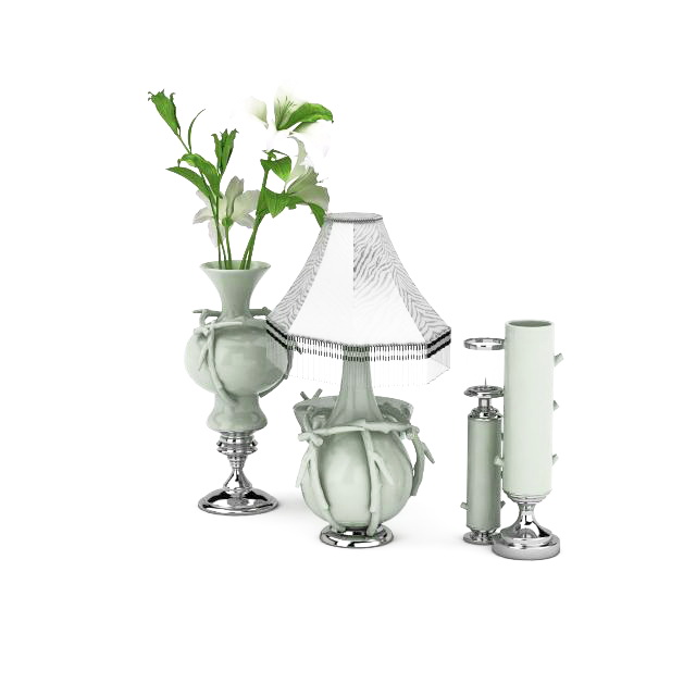 Ceramic vases and lamp 3d rendering