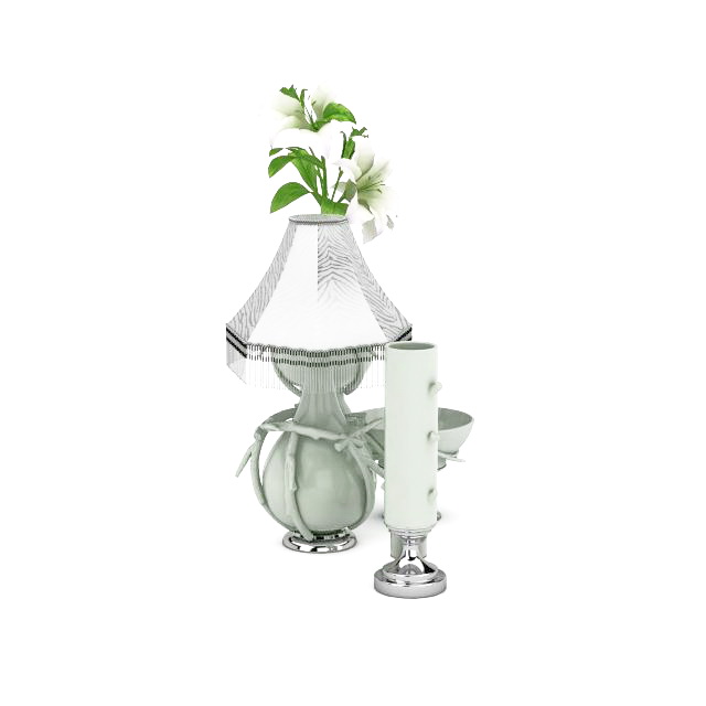 Ceramic vases and lamp 3d rendering
