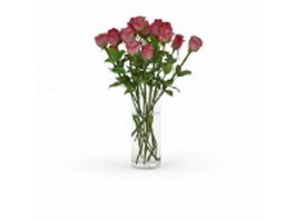 Roses in glass vase 3d preview