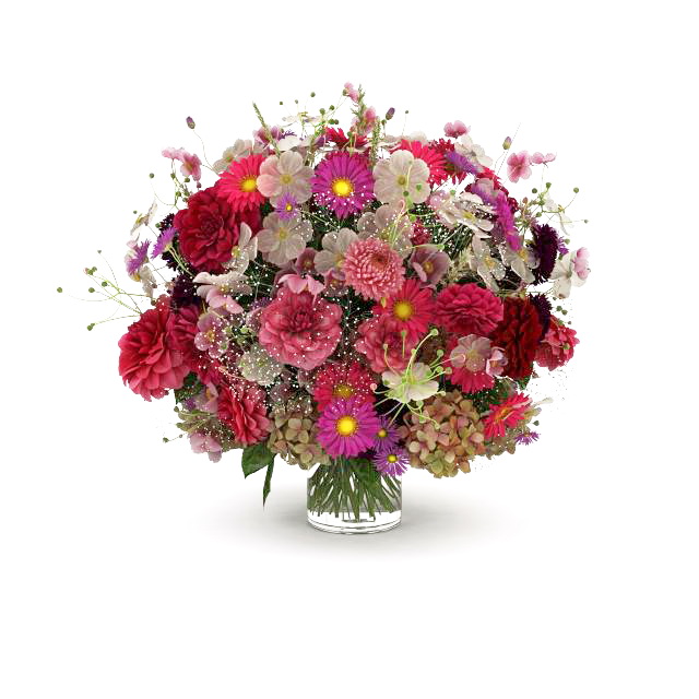 Bouquet of flowers in glass vase 3d model 3ds max files free download