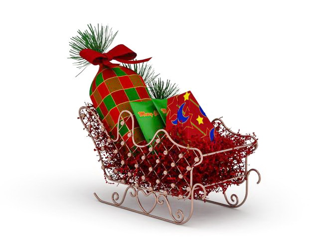 Christmas sleigh with gifts 3d rendering