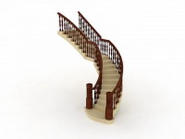 Home stairs with wood handrail 3d preview