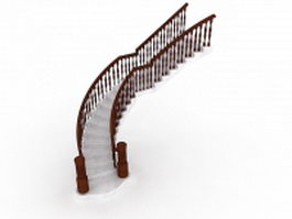 Marble stairs wood railings 3d preview