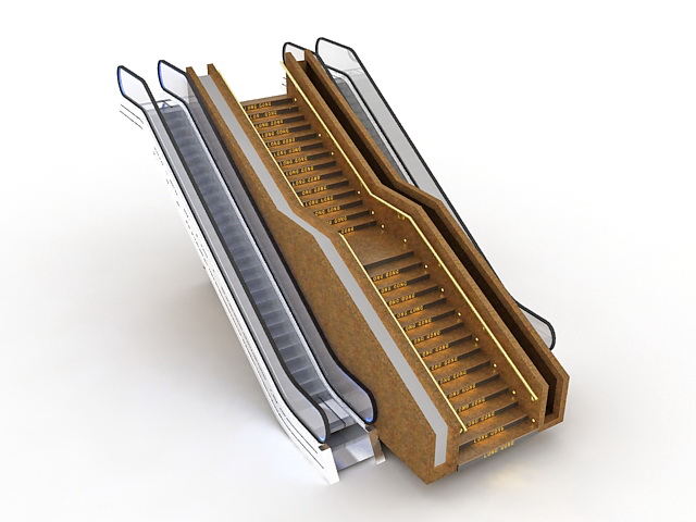 Escalator and stair 3d rendering