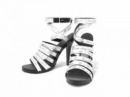 Silver high heeled sandals 3d model preview