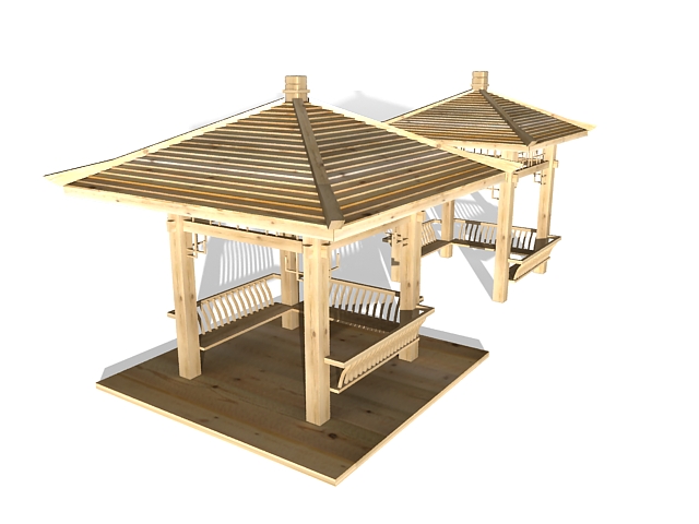 Wooden pavilions 3d rendering
