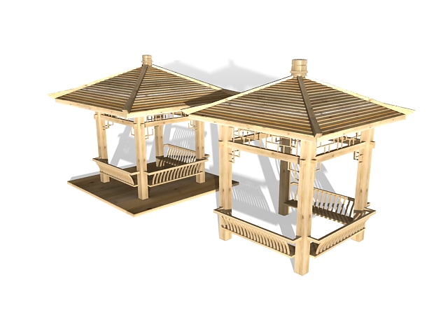 Wooden pavilions 3d rendering