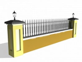 Wall with iron fence 3d preview