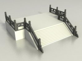 Deck with stair and railing 3d preview