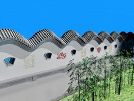 Traditional Chinese garden wall 3d preview