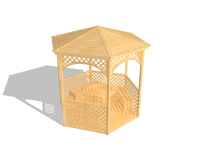 Outdoor wooden gazebos and shade structures 3d rendering