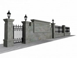 Antique garden wall fence 3d preview
