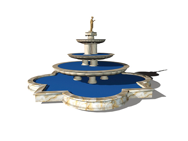 Typical European fountain 3d rendering
