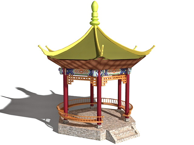 Traditional Chinese garden pavilion 3d rendering