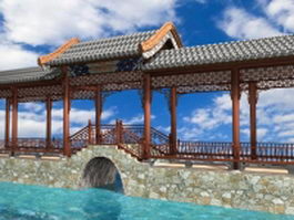 Chinese waterside pavilion with bridge 3d model preview