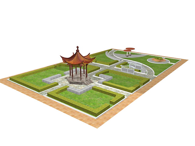 Formal Chinese garden design 3d rendering