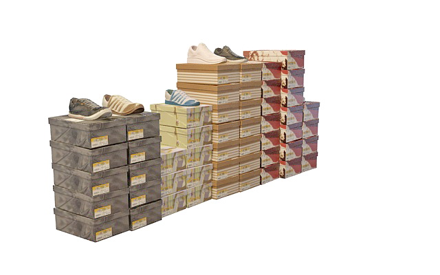 Shoe with packing boxes 3d rendering