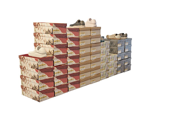 Shoe with packing boxes 3d rendering