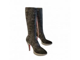 Black high heel boot 3d model preview