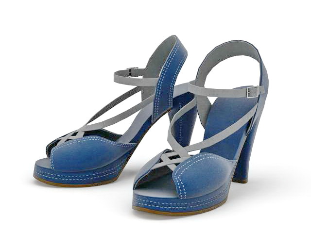 Blue high-heeled leather sandals 3d rendering