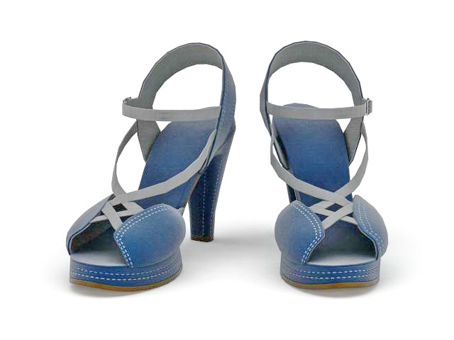Blue high-heeled leather sandals 3d rendering