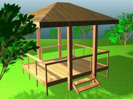 Garden gazebo and trees 3d model preview