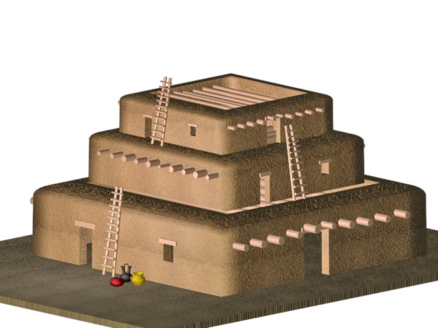 Pueblo Indian building 3d rendering
