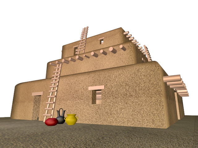 Pueblo Indian building 3d rendering