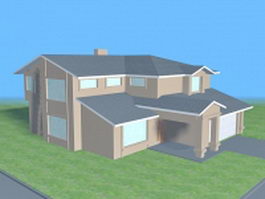 House building with garage 3d model preview