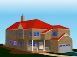 Big house with garage 3d model preview