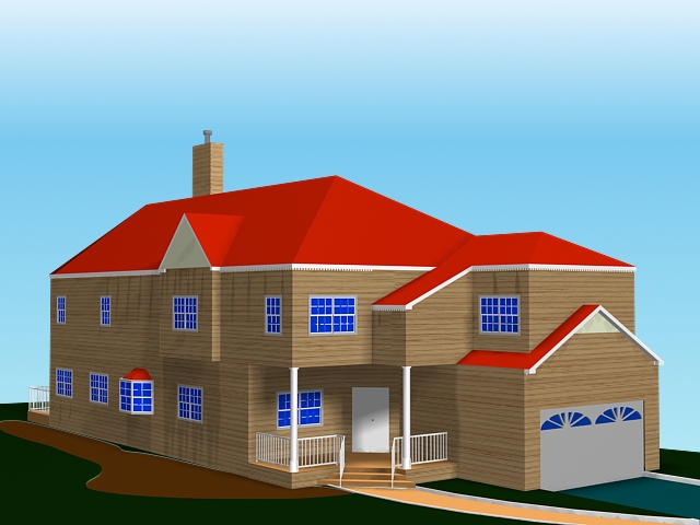 Big house with garage 3d rendering
