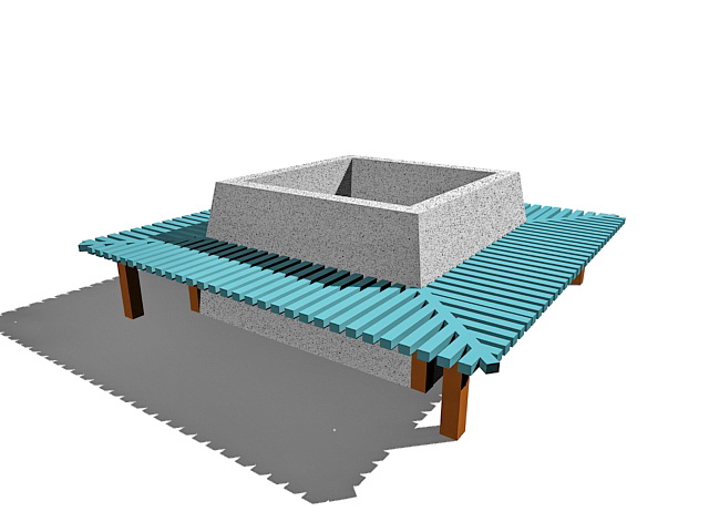 Square bench with planter box 3d rendering