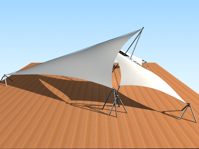 Tensile fabric structure 3d rendering