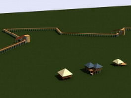 Long walkway gazebo park landscape structure 3d preview