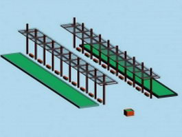 Glass pergola landscape structure 3d preview