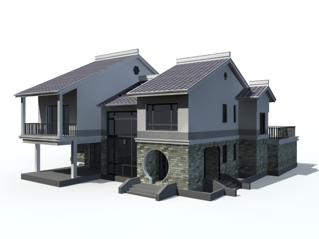 Chinese style villa architecture 3d rendering
