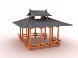 Asian pavilion building 3d model preview