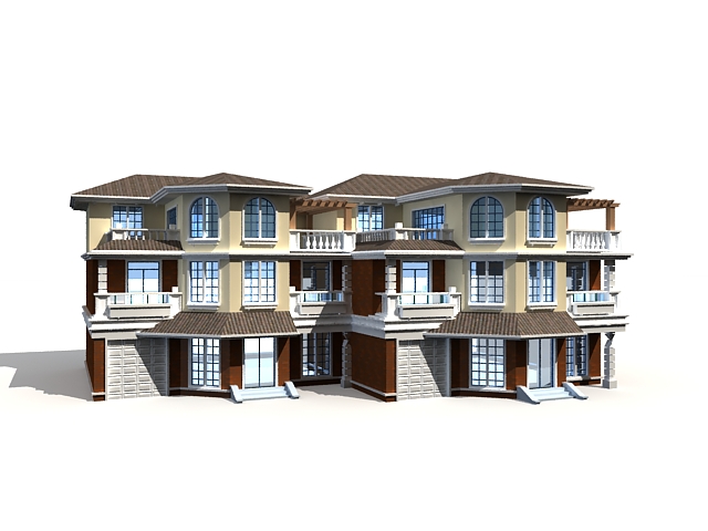 Terraced houses building 3d rendering