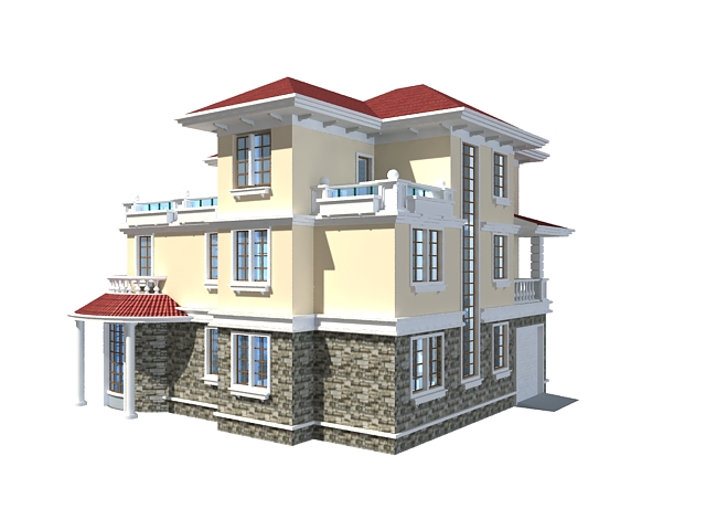 Three floor home design 3d rendering