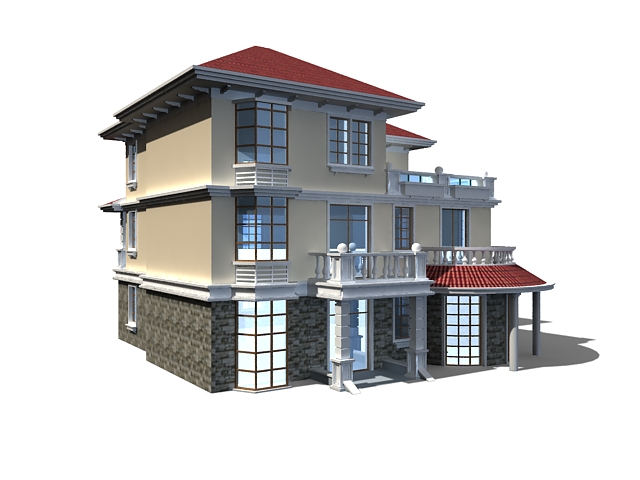 Three floor home design 3d rendering