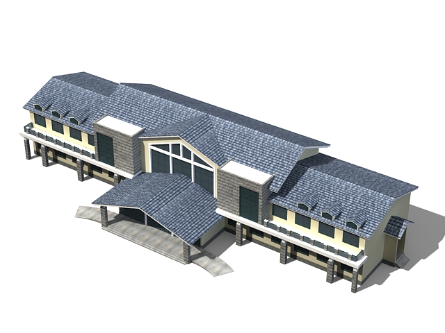 Chinese style guesthouse hotel 3d rendering