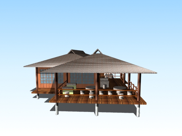 Chinese lakeside viewing pavilions 3d rendering