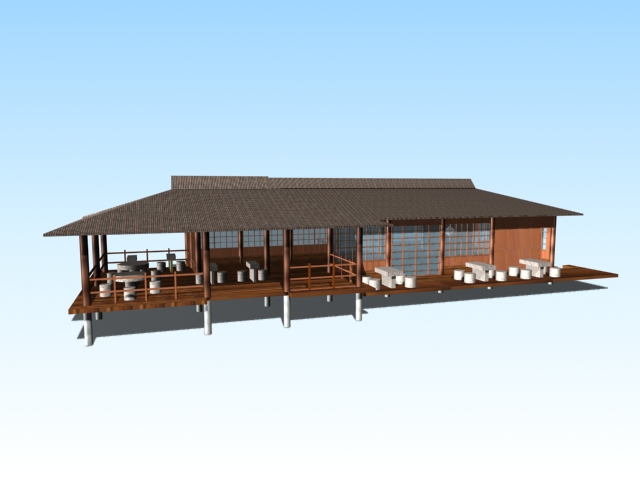 Chinese lakeside viewing pavilions 3d rendering
