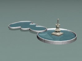 Chinese style fountain 3d model preview
