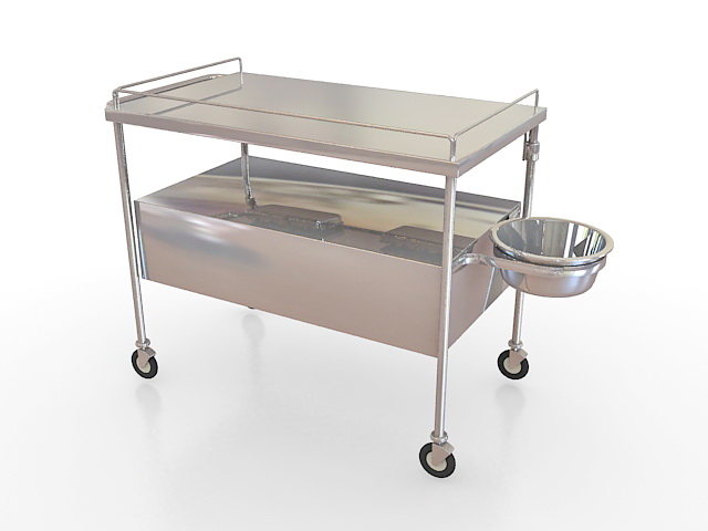 Stainless steel medical cart 3d rendering